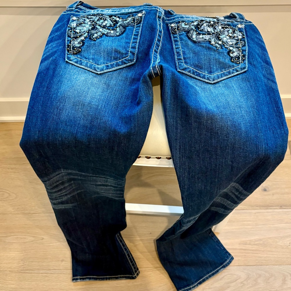 MISS ME 35” inseam Elegant Embroidered Boot Cut Jeans